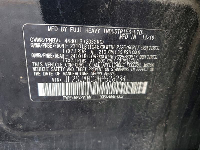 2017 Subaru Forester მანქანა იყიდება აუქციონზე, vin: JF2SJABC9HH528234, აუქციონის ნომერი: 69147096