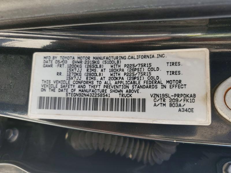 Aukcja sprzedaży 2003 Toyota Tacoma, vin: 5TEGN92N43Z258541, numer aukcji: 68271246