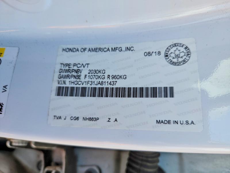 Aukcja sprzedaży 2018 Honda Accord, vin: 1HGCV1F31JA811437, numer aukcji: 67631646