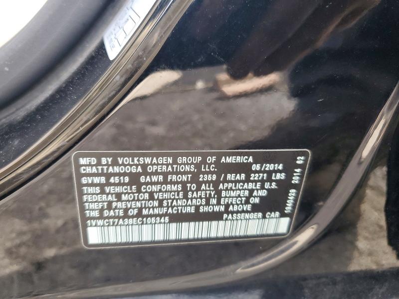 2014 Volkswagen Passat მანქანა იყიდება აუქციონზე, vin: 1VWCT7A38EC105345, აუქციონის ნომერი: 67503776
