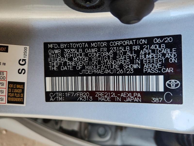 Продаж на аукціоні авто 2021 Toyota Corolla, vin: JTDEPMAE4MJ126123, номер лоту: 69253246