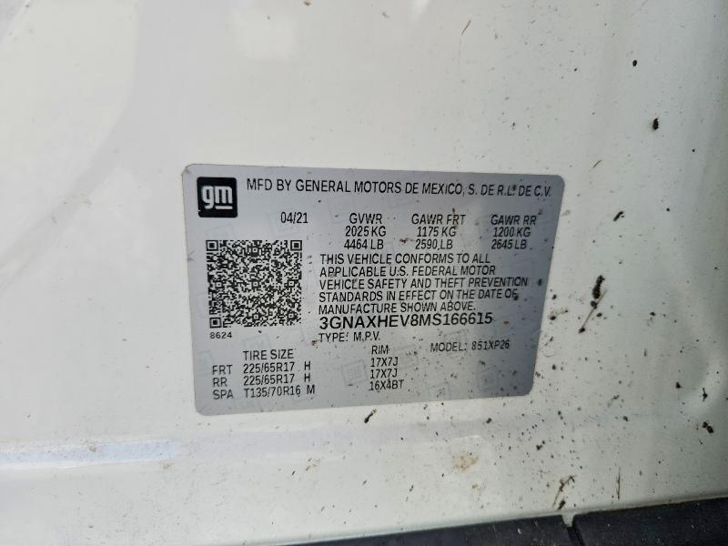 Aukcja sprzedaży 2021 Chevrolet Equinox, vin: 3GNAXHEV8MS166615, numer aukcji: 67495216