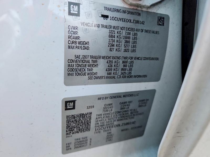 66743216 :رقم المزاد ، 1GCUYEED0LZ186142 vin ، 2020 Chevrolet Silverado مزاد بيع