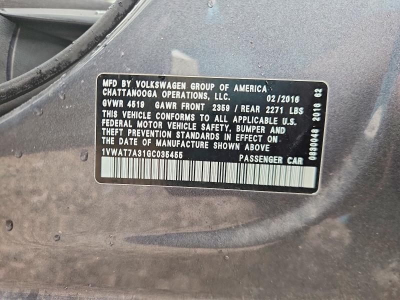 Aukcja sprzedaży 2016 Volkswagen Passat, vin: 1VWAT7A31GC035455, numer aukcji: 69067546