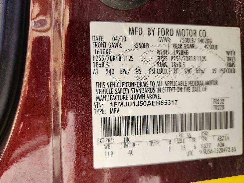 69425246 :رقم المزاد ، 1FMJU1J50AEB55317 vin ، 2010 Ford Expedition مزاد بيع