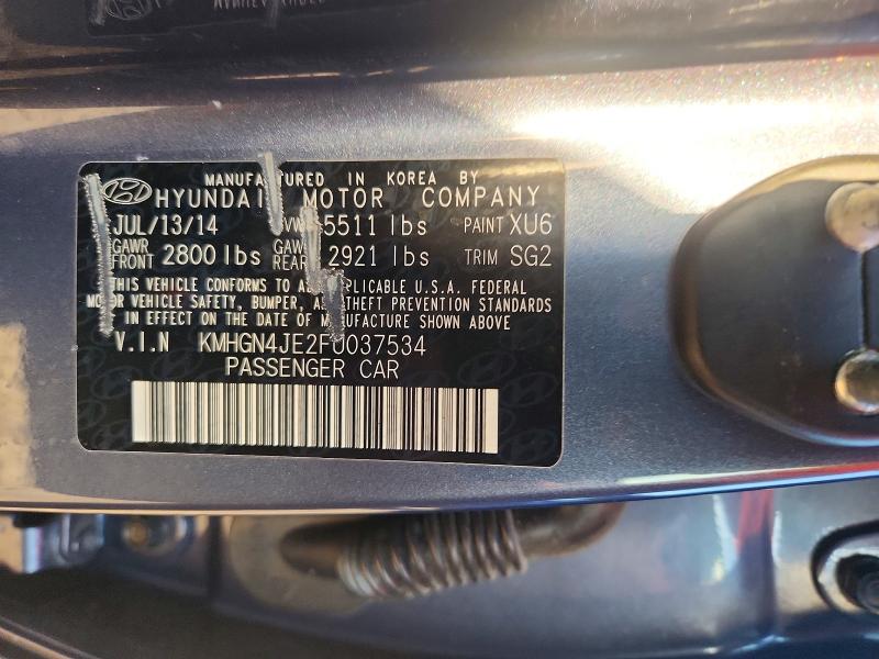 2015 Hyundai Genesis მანქანა იყიდება აუქციონზე, vin: KMHGN4JE2FU037534, აუქციონის ნომერი: 67859956