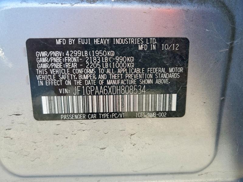 Продажа на аукционе авто 2013 Subaru Impreza, vin: JF1GPAA6XDH808534, номер лота: 69425496
