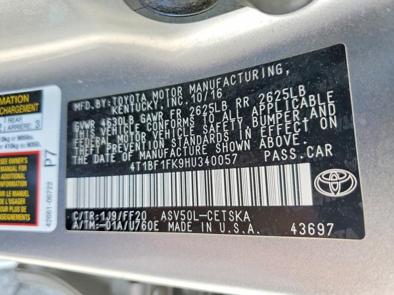 Aukcja sprzedaży 2017 Toyota Camry, vin: 4T1BF1FK9HU340057, numer aukcji: 67660656