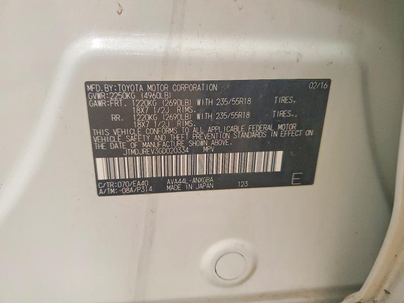 Aukcja sprzedaży 2016 Toyota Rav4 Hv, vin: JTMDJREV3GD020334, numer aukcji: 69934146