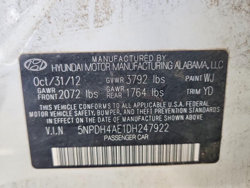 Aukcja sprzedaży 2013 Hyundai Elantra, vin: 5NPDH4AE1DH247922, numer aukcji: 70448016