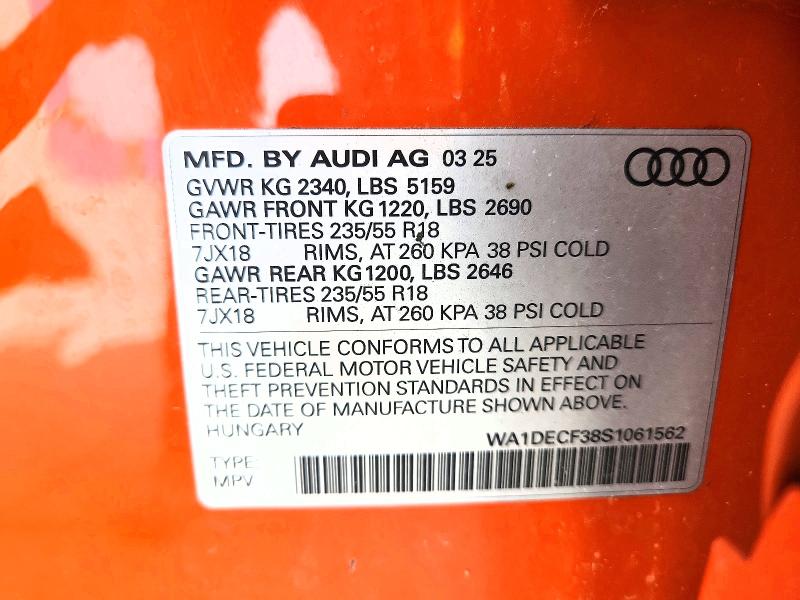 Aukcja sprzedaży 2025 Audi Q3, vin: WA1DECF38S1061562, numer aukcji: 68856396