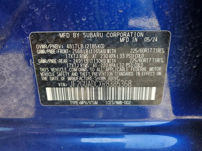 2024 Subaru Crosstrek მანქანა იყიდება აუქციონზე, vin: JF2GUADCXR8385368, აუქციონის ნომერი: 67108296