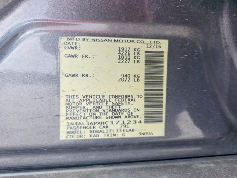 2017 Nissan Altima მანქანა იყიდება აუქციონზე, vin: 1N4AL3APXHC171234, აუქციონის ნომერი: 70258996
