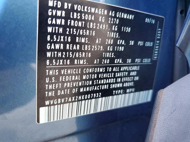 Продажа на аукционе авто 2017 Volkswagen Tiguan, vin: WVGBV7AX2HK007932, номер лота: 68277656