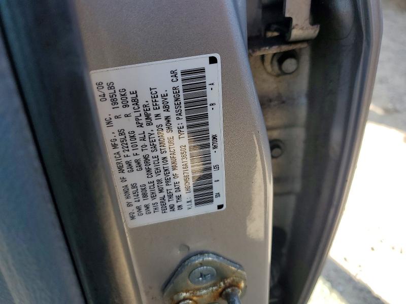 2006 Honda Accord მანქანა იყიდება აუქციონზე, vin: 1HGCM56716A136502, აუქციონის ნომერი: 68573376