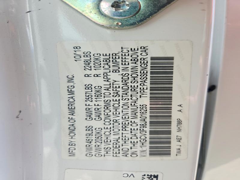 Aukcja sprzedaży 2018 Honda Accord, vin: 1HGCV3F98JA016255, numer aukcji: 68615686
