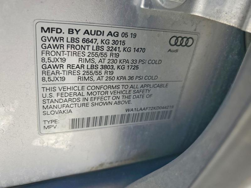 Aukcja sprzedaży 2019 Audi Q7, vin: WA1LAAF72KD044219, numer aukcji: 67647066