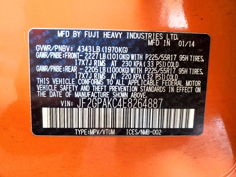 67247206 :رقم المزاد ، JF2GPAKC4E8264887 vin ، 2014 Subaru Xv Crosstrek مزاد بيع