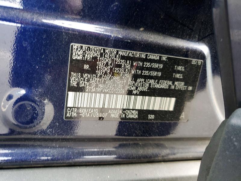69951376 :رقم المزاد ، 2T3A1RFV4KC013309 vin ، 2019 Toyota Rav4 مزاد بيع