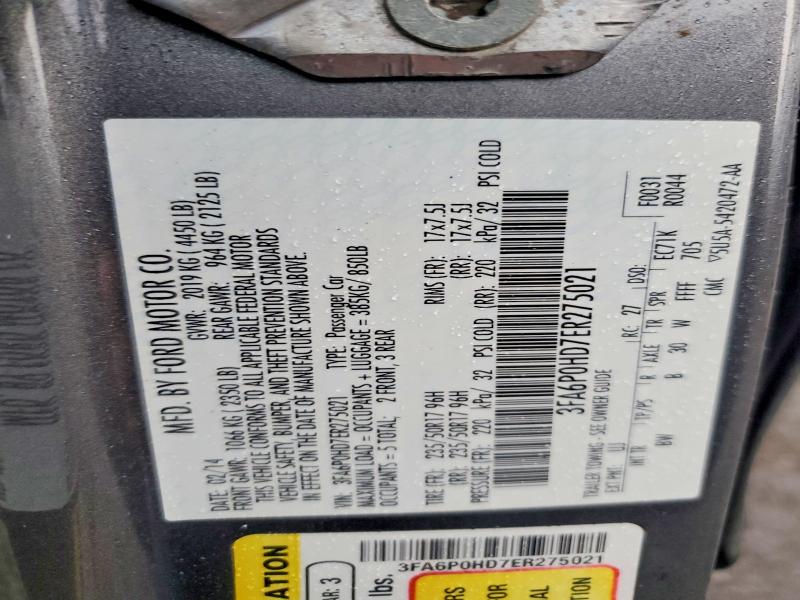 Продаж на аукціоні авто 2014 Ford Fusion, vin: 3FA6P0HD7ER275021, номер лоту: 71109066