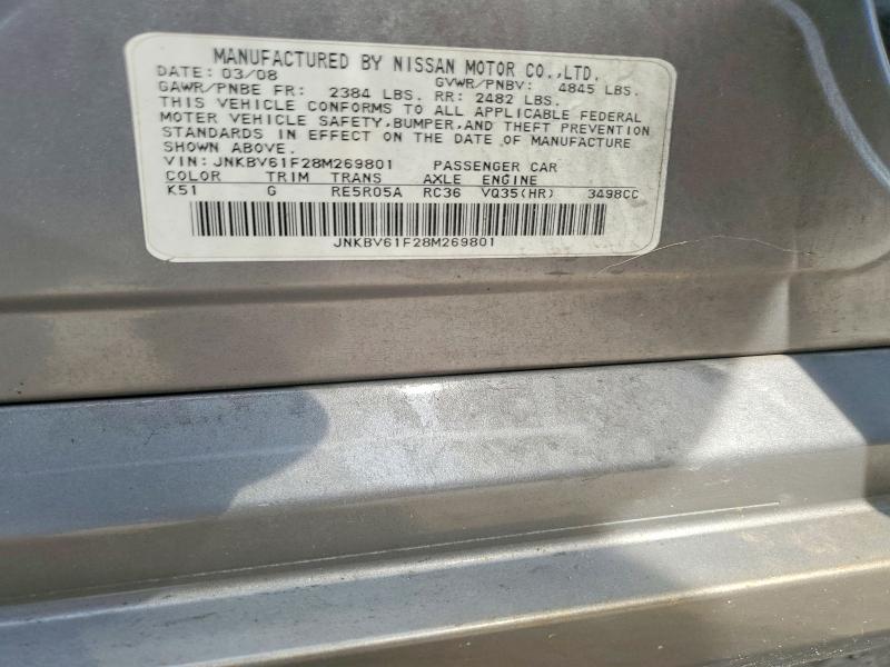 Aukcja sprzedaży 2008 Infiniti G35, vin: JNKBV61F28M269801, numer aukcji: 67987126