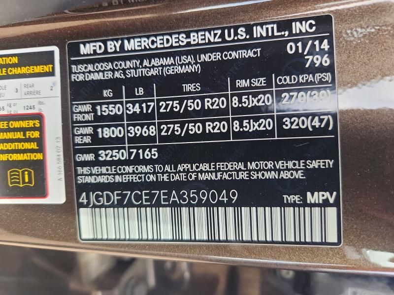 Aukcja sprzedaży 2014 Mercedes-benz Gl, vin: 4JGDF7CE7EA359049, numer aukcji: 68203196