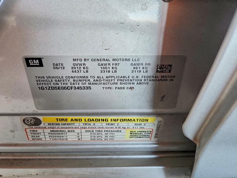 2012 Chevrolet Malibu მანქანა იყიდება აუქციონზე, vin: 1G1ZD5E06CF345335, აუქციონის ნომერი: 68868956