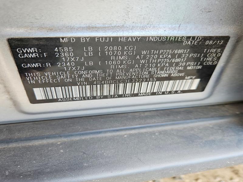 2014 Subaru Outback მანქანა იყიდება აუქციონზე, vin: 4S4BRCLC3E3223155, აუქციონის ნომერი: 66093656
