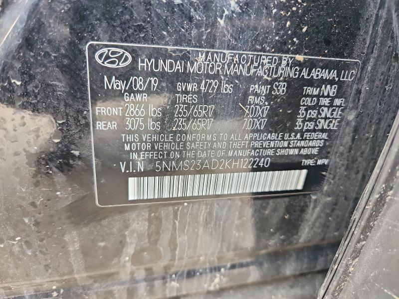 69255406 :رقم المزاد ، 5NMS23AD2KH122240 vin ، 2019 Hyundai Santa Fe مزاد بيع