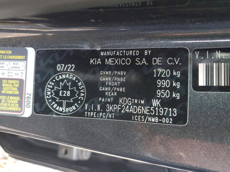 2022 Kia Forte მანქანა იყიდება აუქციონზე, vin: 3KPF24AD6NE519713, აუქციონის ნომერი: 67271226