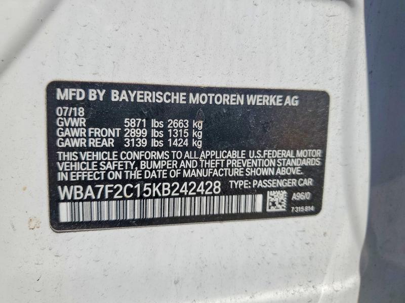Aukcja sprzedaży 2019 Bmw Alpina B7, vin: WBA7F2C15KB242428, numer aukcji: 67882086