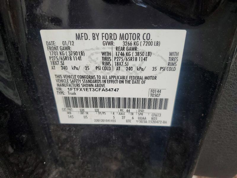 Aukcja sprzedaży 2012 Ford F150, vin: 1FTFX1ET3CFA54747, numer aukcji: 70930056