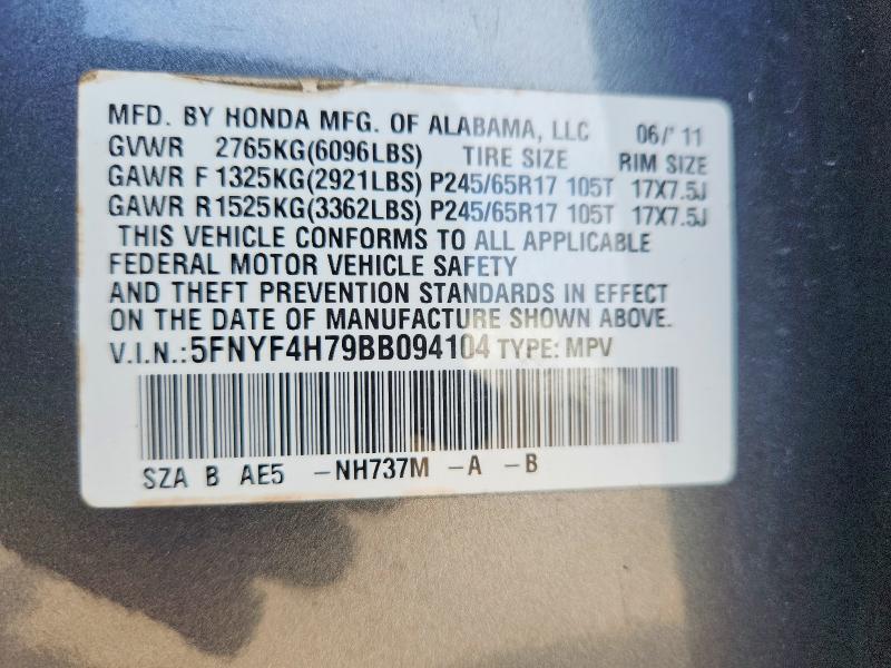 Продаж на аукціоні авто 2011 Honda Pilot, vin: 5FNYF4H79BB094104, номер лоту: 69259376