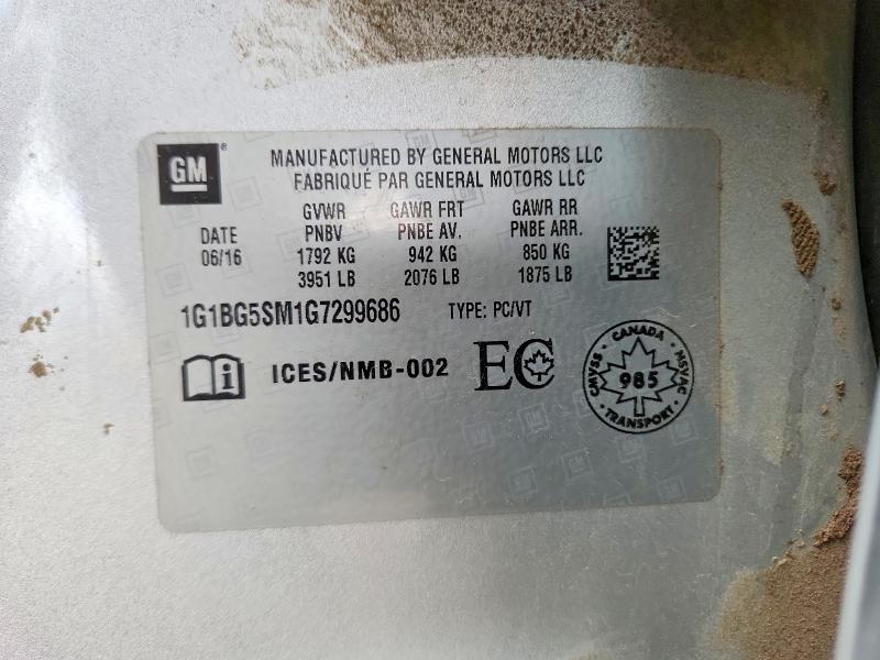 Продаж на аукціоні авто 2016 Chevrolet Cruze, vin: 1G1BG5SM1G7299686, номер лоту: 68424206