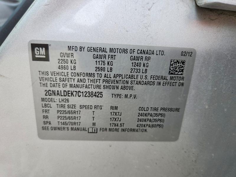 Aukcja sprzedaży 2012 Chevrolet Equinox, vin: 2GNALDEK7C1238425, numer aukcji: 70153046