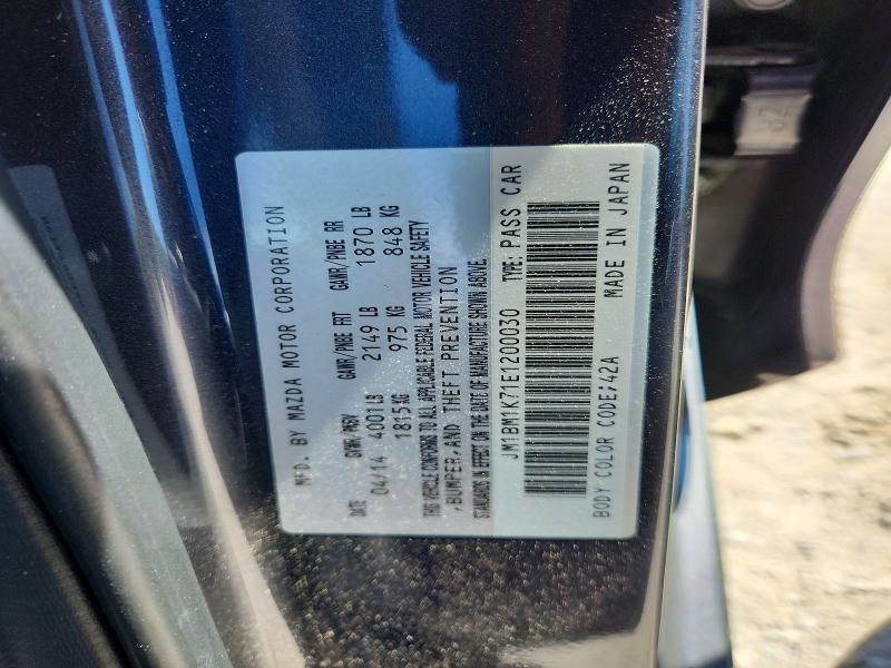 69621266 :رقم المزاد ، JM1BM1K71E1200030 vin ، 2014 Mazda 3 مزاد بيع