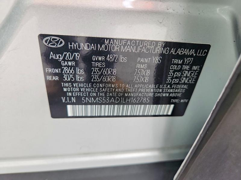 Aukcja sprzedaży 2020 Hyundai Santa Fe, vin: 5NMS53AD1LH162785, numer aukcji: 70108586