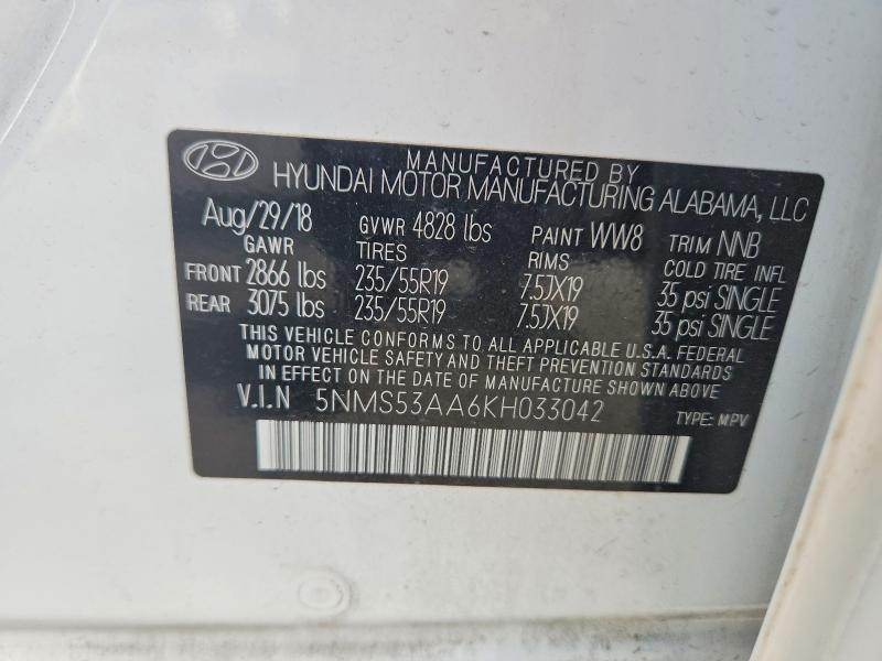 Aukcja sprzedaży 2019 Hyundai Santa Fe, vin: 5NMS53AA6KH033042, numer aukcji: 69030676
