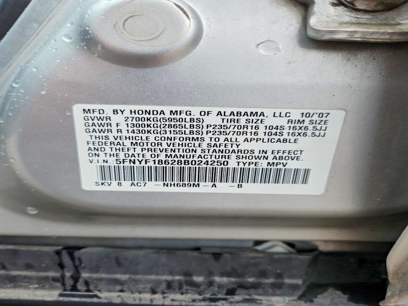 Продажа на аукционе авто 2008 Honda Pilot, vin: 5FNYF18628B024250, номер лота: 66716206