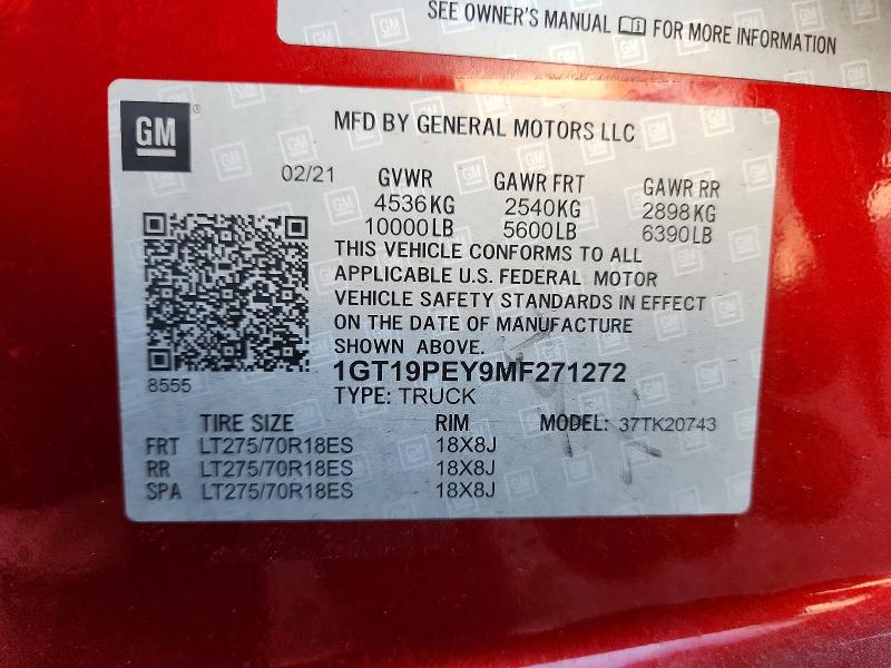 67184126 :رقم المزاد ، 1GT19PEY9MF271272 vin ، 2021 Gmc Sierra مزاد بيع