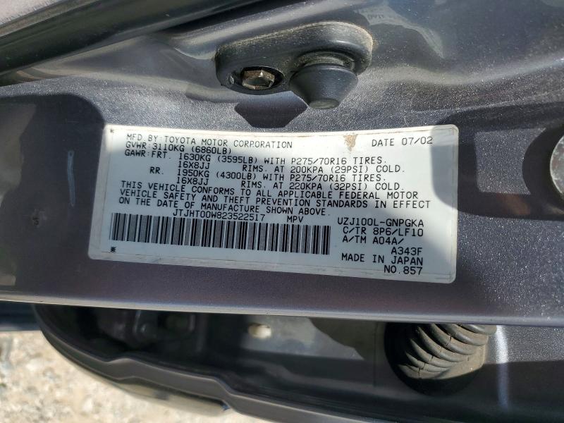 Aukcja sprzedaży 2002 Lexus Lx, vin: JTJHT00W823522517, numer aukcji: 67414786