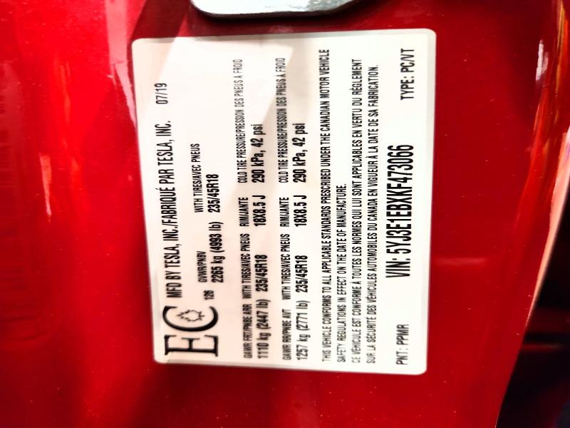 Продаж на аукціоні авто 2019 Tesla Model 3, vin: 5YJ3E1EBXKF473066, номер лоту: 71187916