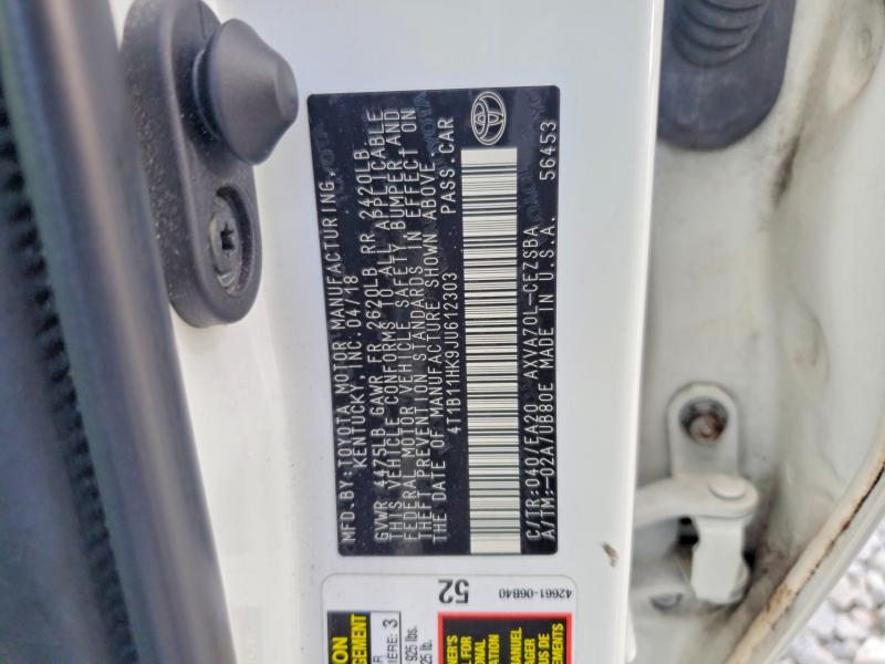 70539926 :رقم المزاد ، 4T1B11HK9JU612303 vin ، 2018 Toyota Camry مزاد بيع