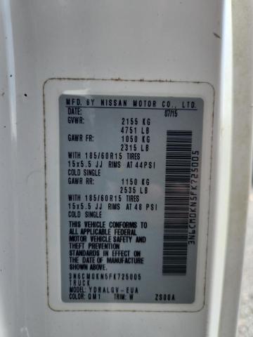 2015 Nissan Nv200 მანქანა იყიდება აუქციონზე, vin: 3N6CM0KN5FK725005, აუქციონის ნომერი: 69746106