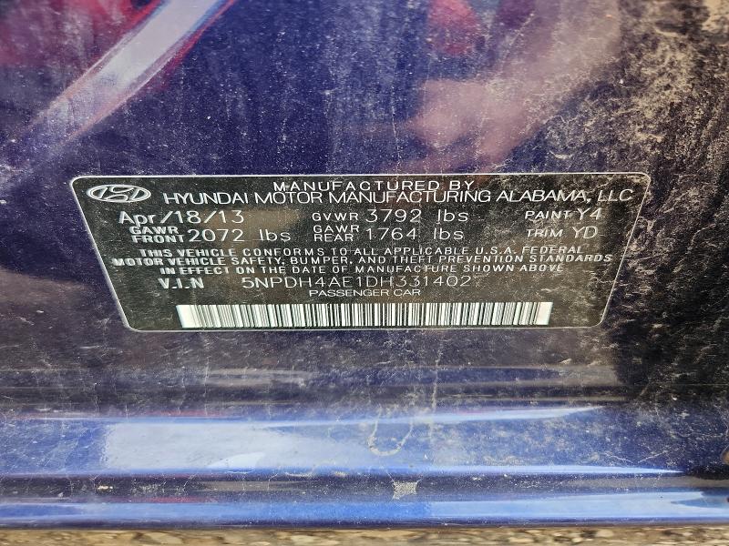 67166416 :رقم المزاد ، 5NPDH4AE1DH331402 vin ، 2013 Hyundai Elantra مزاد بيع
