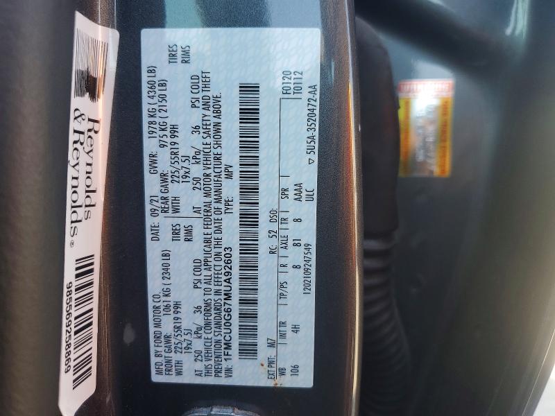 Продажа на аукционе авто 2021 Ford Escape, vin: 1FMCU0G67MUA92603, номер лота: 68666846