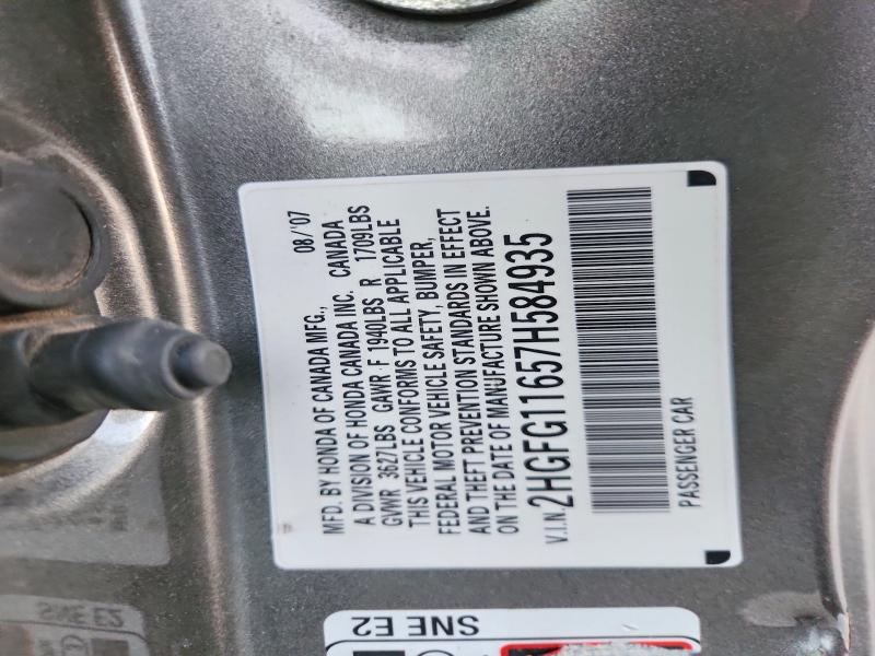 Продаж на аукціоні авто 2007 Honda Civic, vin: 2HGFG11657H584935, номер лоту: 68990376