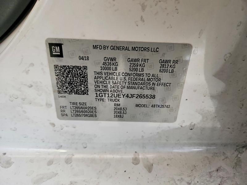 Aukcja sprzedaży 2018 Gmc Sierra, vin: 1GT12UEY4JF265538, numer aukcji: 69844106