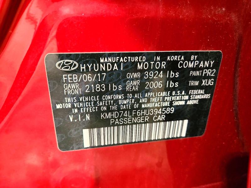 Продаж на аукціоні авто 2017 Hyundai Elantra, vin: KMHD74LF6HU394589, номер лоту: 70761426