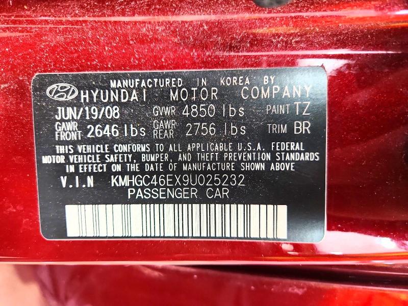 2009 Hyundai Genesis მანქანა იყიდება აუქციონზე, vin: KMHGC46EX9U025232, აუქციონის ნომერი: 67655866